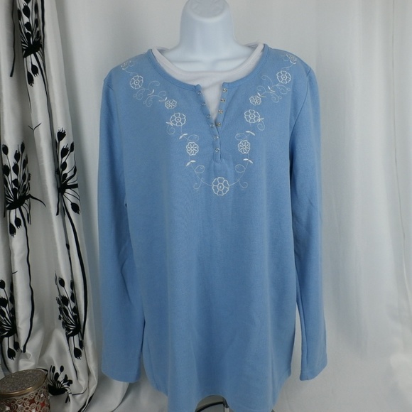 Cottage Street Blue Long Sleeve Tunic Faux Layered - Picture 1 of 3